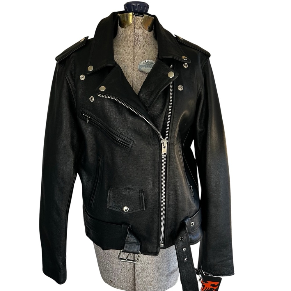 NEW Black Leather Moto Jacket Motorcycle Classic Pebbled Leather